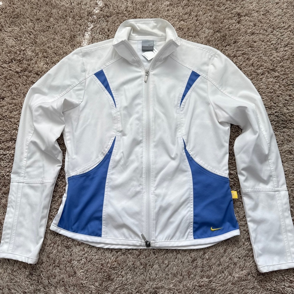 Nike Vintage Y2K Full Zip Track Jacket White Blue Stripe Women Medium RN 56323